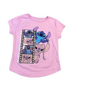 Lilo & Stitch Angel Cheeky But Cute Graphic Shirt Pink Girls Youth Size 10/12
